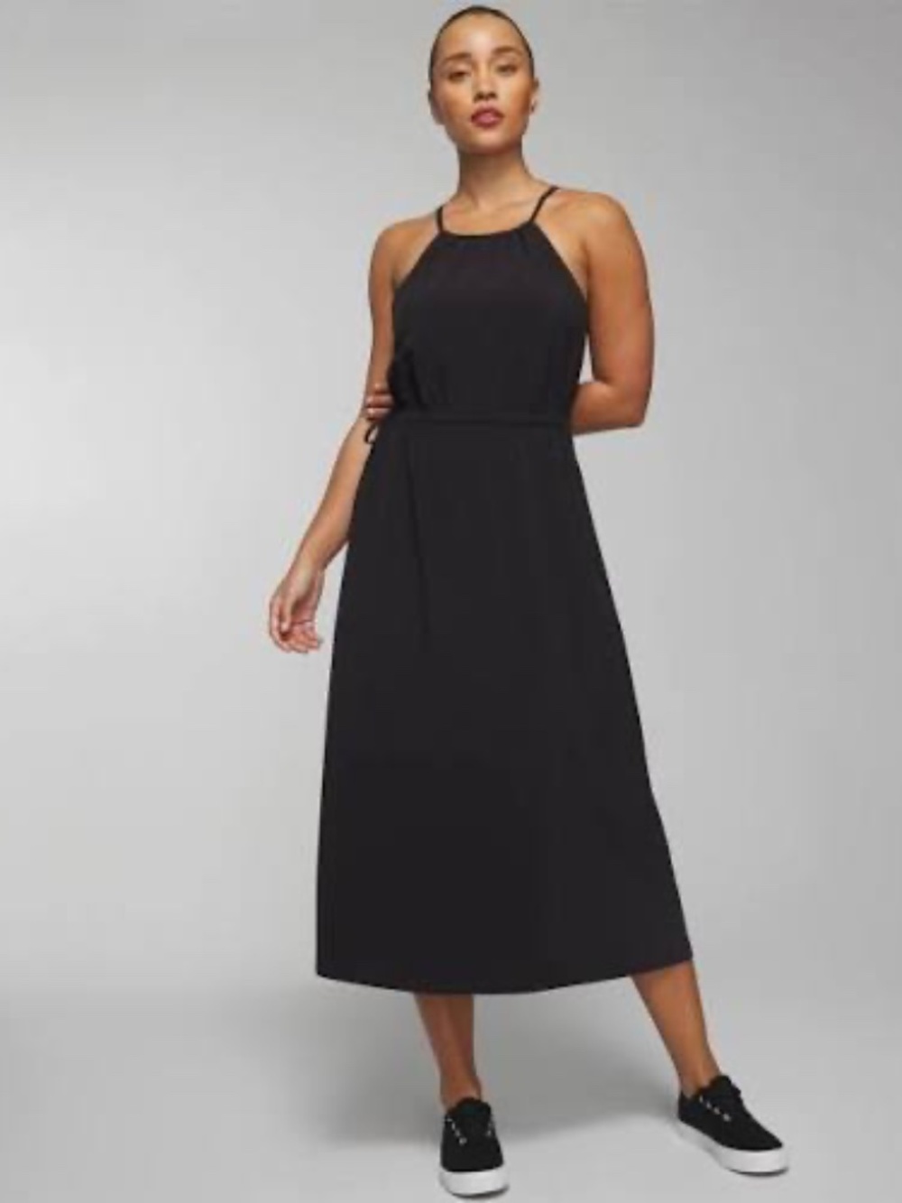 Soma Dress Womens L Black Everstretch Travel Halter Midi Built-In Bra UPF 30